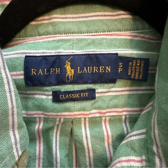 Polo Ralph Lauren Men’s green striped long sleeve button down shirt size S - Picture 4 of 5